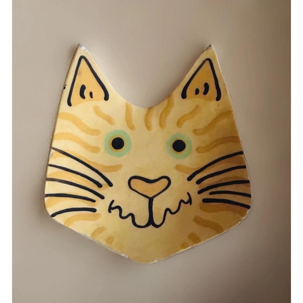 Cat Spoon Teabag Rest Handmade Hand Painted‎ Pottery Vintage Signed J M Moore